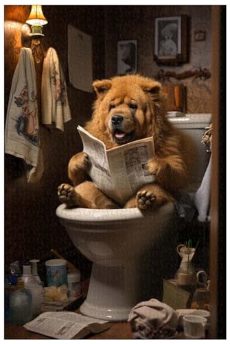 1000 Teile Holzpuzzle, für Erwachsene, Tierhundepuzzle, Der Chow-Chow sitzt auf der Toilette und liest Zeitung (B ; 1000) von Generic