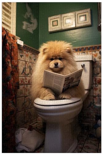 1000 Teile Holzpuzzle, für Erwachsene, Tierhundepuzzle, Der Chow-Chow sitzt auf der Toilette und liest Zeitung (C ; 1000) von Generic