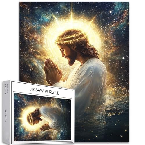 1000 Teile Jesus faltete seine Hände im Gebet Puzzle für Erwachsene, 68,6 x 50,8 cm, herausfordernde Familienaktivitätsspiele, buntes DIY-Bastelpuzzle für Heimdekoration, Geschenke von Generic