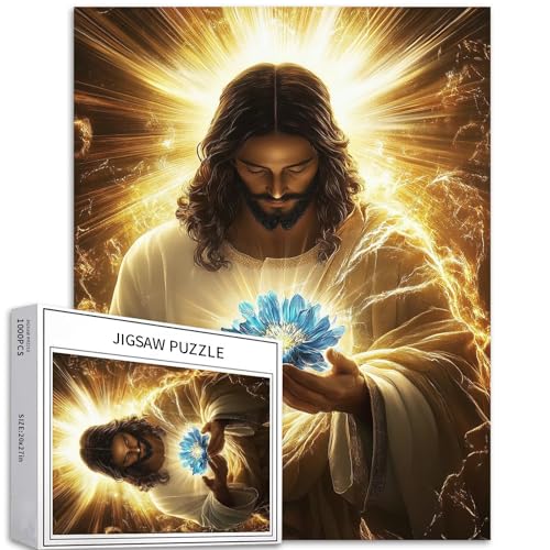 1000 Teile Jesus mit gefalteten Händen, betendes Puzzle für Erwachsene, 68,6 x 50,8 cm, anspruchsvolle Familienaktivitäten, buntes Bastelpuzzle für Heimdekoration, Geschenke von Generic