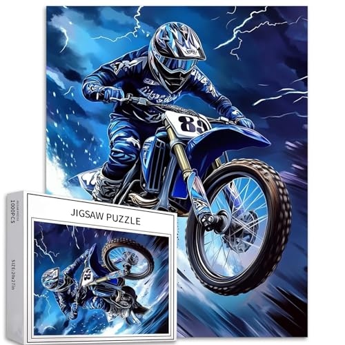 1000 Teile Motocross-Lightning-Puzzles für Erwachsene, 68,6 x 50,8 cm, Motorradrenn-Puzzle, anspruchsvolle Familienaktivitäten, buntes DIY-Handarbeits-Puzzle für Heimdekoration, Geschenke von Generic