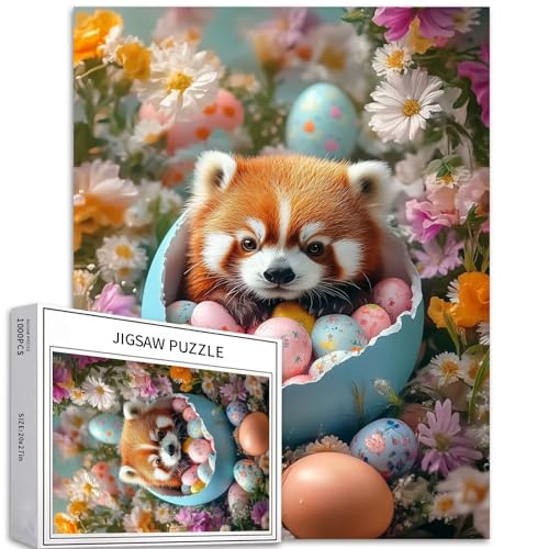 1000 Teile Neugeborenes rotes Panda-Ei Puzzle für Erwachsene Happy Easter Puzzles Tiere Puzzle Bunte DIY-Puzzles für Heimdekoration, Geschenke, Familienpuzzle, perfekt für Spieleabende, 68,6 x 50,8 cm von Generic