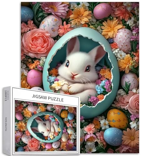 1000 Teile Niedliches Häschen in Ostereiern Puzzle für Erwachsene Happy Easter Puzzles Tiere Puzzle 68,6 x 50,8 cm, bunte DIY-Puzzles für Heimdekoration, Geschenke, Familienpuzzle, perfekt für von Generic