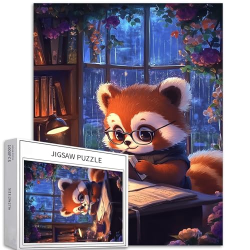 1000 Teile Puzzle für Erwachsene, süßes kleines rotes Panda, gemütliche Kaffeeatmosphäre, Familienaktivitätsspiele, buntes Puzzle für Heimdekoration, Geschenke, 50 x 70 cm von Generic