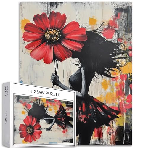 1000 Teile Umarmung Frauen Puzzle für Erwachsene Frauen halten Sonnenblume Puzzle Banksy Puzzles Bunte DIY Puzzles für Heimdekoration, Geschenke, Familienpuzzle, perfekt für Spielabende, 50,8 x 68,9 von Generic