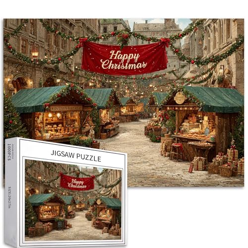 1000 Teile Weihnachtsmarkt-Puzzles für Erwachsene und Anfänger, Frohe Weihnachten, Puzzle, 50,8 x 68,6 cm, herausfordernde Familienaktivitätsspiele, DIY-Bastelpuzzle für Heimdekoration, Geschenke 1000 Teile Weihnachtsmarkt-Puzzles für Erwachsene und Anfänger, Frohe Weihnachten, Puzzle, 50,8 x 68,6 cm, herausfordernde Familienaktivitätsspiele, DIY-Bastelpuzzle für Heimdekoration, Geschenke von Generic