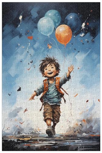 1000-teilige Holzpuzzles für Erwachsene, Der kleine Cartoon-Prinz, der in einem Heißluftballon schwebt, Aquarellmalerei-Puzzles (D ; 1000) von Generic