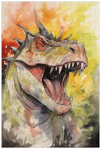 1000-teilige Holzpuzzles für Erwachsene, Ferocious Carnotaurus, Dinosaurier-Puzzle, Aquarellmalerei (B ; 500) von Generic