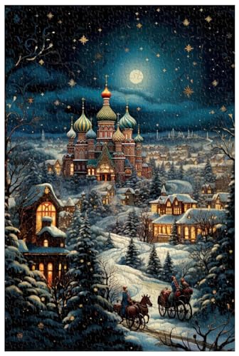 1000-teilige Holzpuzzles für Erwachsene, Weihnachtsfahrt auf dem Troika-Schlitten, russischer Kuppelbaustil (D ; 1000) von Generic