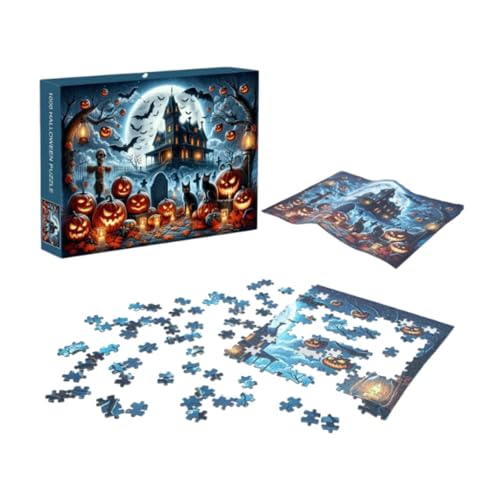 1000-teiliges Halloween-Puzzle, Partyzubehör, Spukhaus-Kürbis-Grab-Thema-Puzzle Ornament Familienspiel-Puzzle von Generic