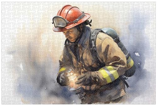 1000-teiliges Holzpuzzle für Erwachsene, Feuerwehr-Puzzle, Feuerwehr-Taschenlampe beleuchtet Rauch, Aquarellmalerei (B ; 1000) von Generic