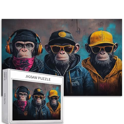 1000-teiliges Puzzle mit drei weisen Affen für Erwachsene, Simian-Puzzle, bunte DIY-Puzzles für Heimdekoration, Geschenke, Familienpuzzle, perfekt für Spieleabende, 68 x 50 cm von Generic