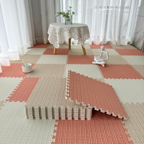 12-Zoll-Puzzle-Schaumstoff-Bodenmatte Für Wohnzimmer, Ineinandergreifende Schaumstofffliesen Für Spielzimmer, Wohnzimmer, Schlafzimmer, Teppichfliesen, 60 St(Size:0.6cm thick,Color:Beige+Orange+Khaki) von Generic