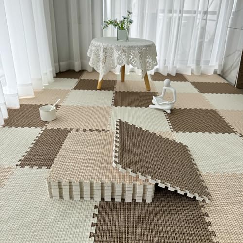 12-Zoll-Puzzle-Schaumstoff-Bodenmatte Für Wohnzimmer, Ineinandergreifende Schaumstofffliesen Für Spielzimmer, Wohnzimmer, Schlafzimmer, Teppichfliesen, 60 St(Size:0.6cm thick,Color:Beige+Kaffee+Khaki) von Generic