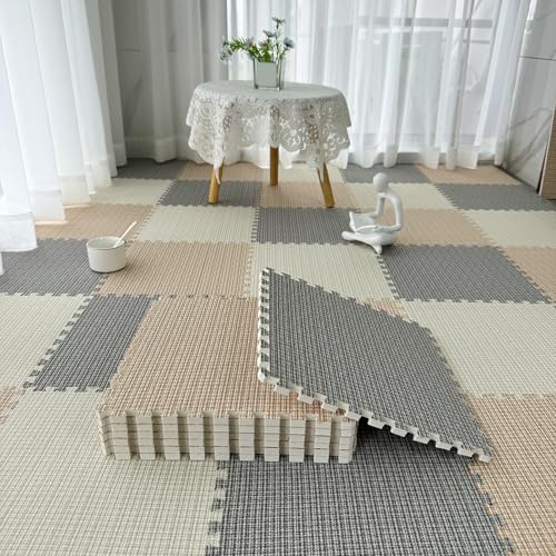 120-teiliges Puzzle-Bodenset Aus Schaumstoff, Spielmatte Aus Schaumstoff Mit Rändern, Ineinandergreifender Bodenteppich Für Übungen, Spielzimmer, Schlafzimmer(Size:0.6cm Thick,Color:Beige+Khaki+Grau) von Generic