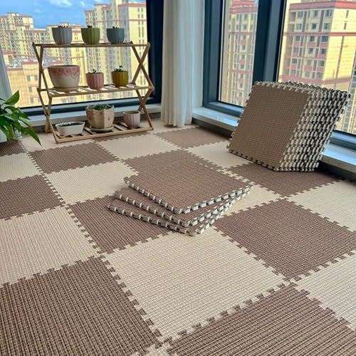 120-teiliges Puzzle-Bodenset Aus Schaumstoff, Spielmatte Aus Schaumstoff Mit Rändern, Ineinandergreifender Bodenteppich Für Übungen, Spielzimmer, Schlafzimmer(Size:0.6cm Thick,Color:Kaffee+Khaki) von Generic