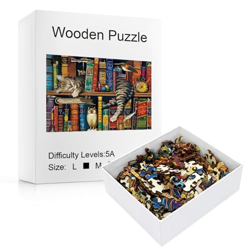 170 Teile Holzpuzzle mit Aufbewahrungsbox für Erwachsene & Kinder –29.7x21cm Premium A3 Katzen-Motiv Puzzle mit Rahmen | Tierdeko, Katzendeko & Geschenkidee aus Öko-Holz (A) von Generic