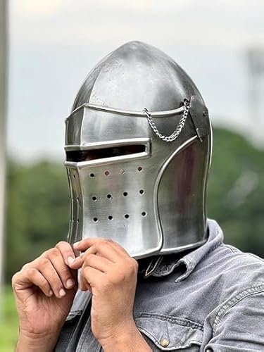 18 Gauge Stahlvisier Barbute Helm Ritter Templer Fantasy Helm Larp SCA Rüstung Helm Halloween Mittelalter Helm Cosplay & Kostüm Ancient Wearable von Generic