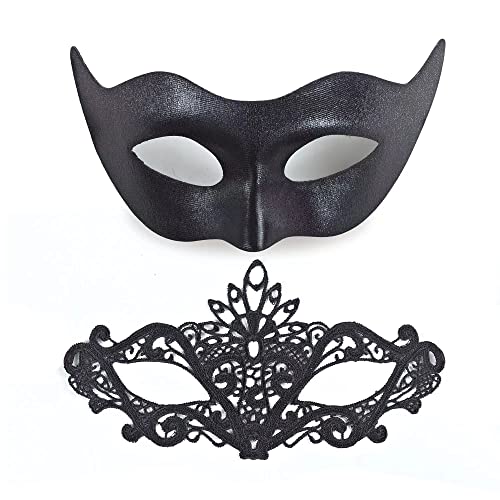 2 Stück Maskerade Masken, Frauen und Mann Venezianische Augenmasken Halloween Party Spitze Ball Masken für Cosplay Kostüm Karneval Masken, Schwarz von Generic