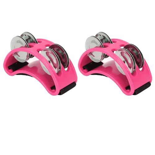 2PCS Fuß-Tamburin, Fuß-Shaker-Percussion-Pedal-Trommel mit Stahl-Jingle-Glocken, Musikinstrumentenzubehör für Konzerte, Partys, Trommelgitarrenspielen (PINK) von Generic