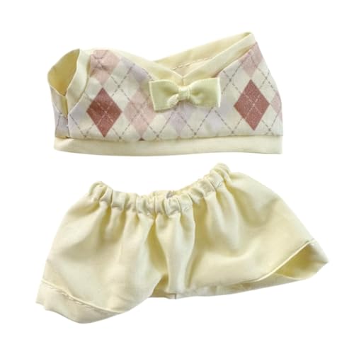 2X Puppenkleidung im Karomuster, Anzug, Anziehsachen, bequem, süß, für Kinder, modische Puppenkleidung, Puppen-Outfits für 5,91-Zoll-Puppen, Gelbe Hose von Generic