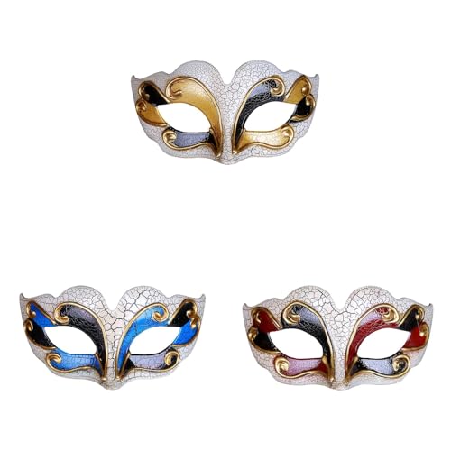 3 Stück Handgefertigte Venezianische Maske Augenmaske Colombina Damen und Herren, Das Phantom der Karnevals-Maskerade-Maske des Vintagen Entwurfs-halber Gesichts Männer, 3 Stk (Schwarz+Blau+Rot) von Generic