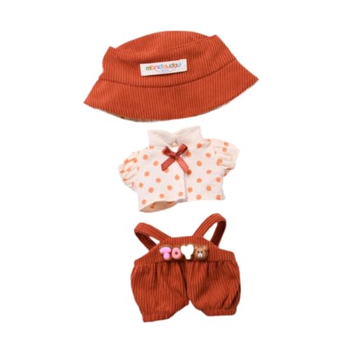 3 Stück Puppen Hosenträgerhosen mit T Shirt Mütze, Miniatur Kleidungs Outfits für 15–17 cm Große Puppen, Orange von Generic