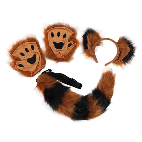 3-teiliges Fuchsohren-Stirnband und Schwanz-Set, Kunstfell-Klauenhandschuh-Set für Erwachsene und, Katzenohren, Wolfsschwanz für Halloween, Weihnachten, Party, Cosplay, Kostüm von Generic