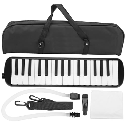 32 Tasten Melodica, Kompaktes Doppelrohr-Mundstück-Blasinstrument, Einfach zu Spielendes Luftklavier-Tastatur-Musikinstrument für Anfänger und Erwachsene (Black) von Generic