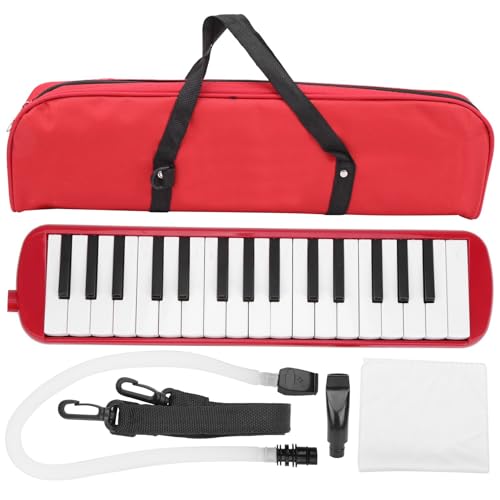 32 Tasten Melodica, Kompaktes Doppelrohr-Mundstück-Blasinstrument, Einfach zu Spielendes Luftklavier-Tastatur-Musikinstrument für Anfänger und Erwachsene (Rot) von Generic