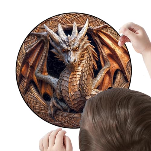 -Drachen-Puzzle, 150 Teile, tragbare Holzpuzzles, Drachen – Tierförmige Puzzles, Lern- und Lernspielzeug für Weihnachten, Neujahr, Erwachsene von Generic