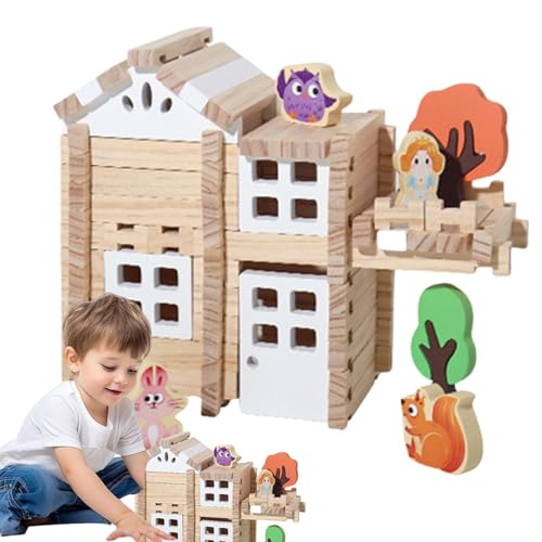 3D-Holzpuzzle, Holzbausteine ​​ - Tragbare interaktive STEM-Bausteine ​​,Hausbauspielzeug, Spielzeugbausteine, intelligentes Holzbauset für Kinder, und Mädchen von Generic