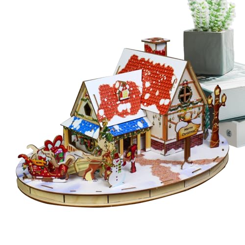 3D-Puzzle-Bauset – 3D-Puzzle-Haus-Set aus Holz | 3D-Puzzle Weihnachtsdorf, Tischmitte, Modellbausätze für Erwachsene und Dekorationen von Generic