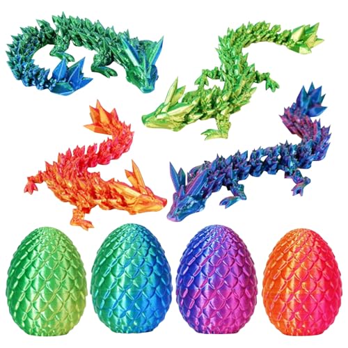 3D gedrucktes Drachenei mit Drache - Mystisches Drachen-Set im Geschenkkarton, 4-teiliges Set für Kinder und Erwachsene, perfekt als Schreibtischdekoration für Ostern und Weihnachten (B) von Generic