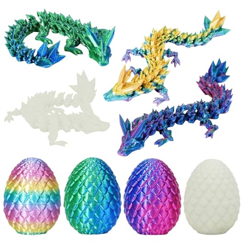 3D gedrucktes Drachenei mit Drache - Mystisches Drachen-Set im Geschenkkarton, 4-teiliges Set für Kinder und Erwachsene, perfekt als Schreibtischdekoration für Ostern und Weihnachten (C) von Generic