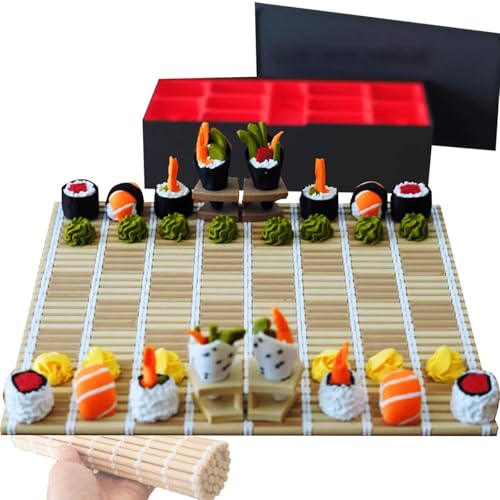 3D-gedrucktes Sushi-Schachspiel, 32 Sushi-Figuren mit Faltbarer Matte, Aufbewahrungsbox im Bento-Stil, tragbares Strategiespiel für Erwachsene und Familien, einzigartiges Reisegeschenk 3D-gedrucktes Sushi-Schachspiel, 32 Sushi-Figuren mit Faltbarer Matte, Aufbewahrungsbox im Bento-Stil, tragbares Strategiespiel für Erwachsene und Familien, einzigartiges Reisegeschenk von Generic
