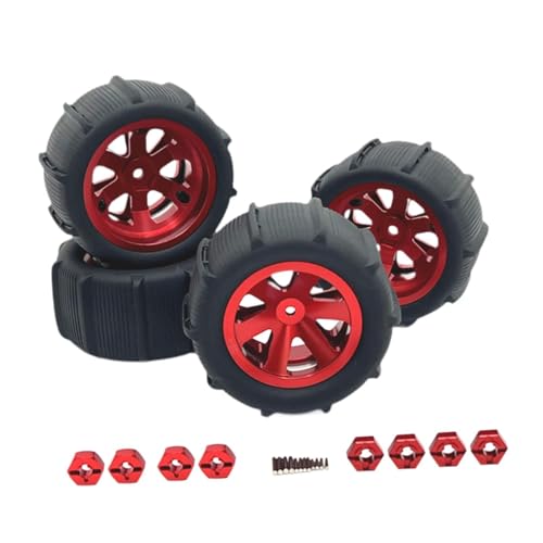 4X RC Räder und Reifen RC Upgrade Teil Ersatz Gummi Reifen für 1/12 1/14 1/16 1/18, Rot von Generic