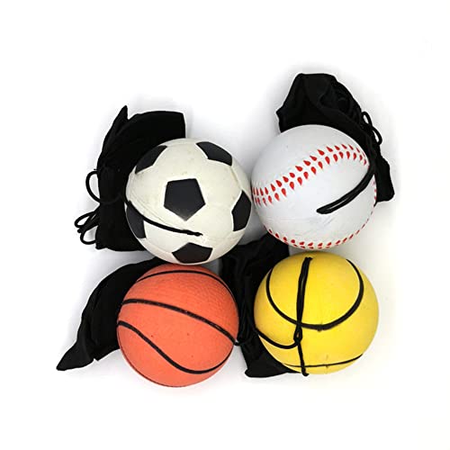 4er Set Springball Returnball Flummi, Armband & Schnur, Safety Clip, Fußball Tennisball Basketball Baseball Ø6.3cm von Generic