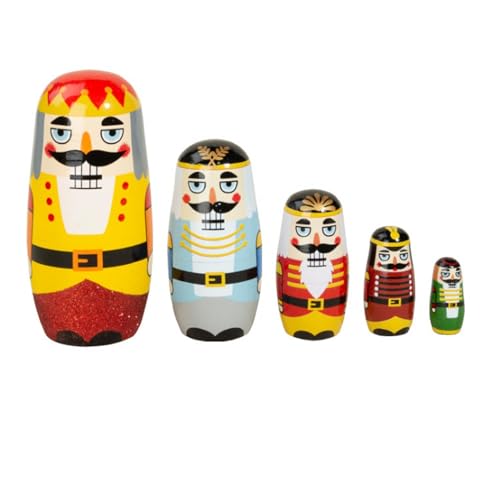 5X Nussknacker Holz Matrjoschka Puppen Handgemachte Figuren Sammlerstück Geburtstagsgeschenke Regal Nesting Doll Handgemaltes Dekor von Generic