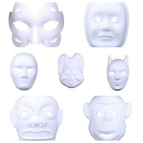 7 Stück Katzenmasken zum Bemalen, DIY Papier Maske mit Kuns Fell und Eye Mesh, Therian Mask, Weiße Halbmasken, Unbemalt Masken für Halloween, Karneval, Maskerade, Party Cosplay (7pc) von Generic