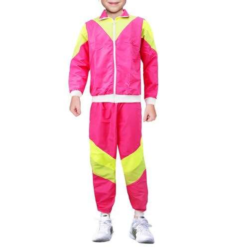 80er Jahre Outfit Kinder - Trainingsanzug Jacke-Hose Retro New Kids Disco Kostüm Jogginganzug Faschingskostüme Mottoparty Freizeitanzug Party 90er Partnerkostüme Fasching Tracksuit Karnevalskostüme von Generic