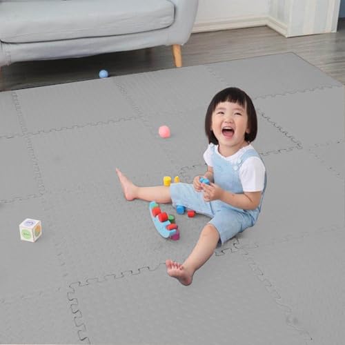 9 Teile Spielmatte Baby ab Null - 30x30 Schaumstoff Puzzlematte Kinder Isomatte Spielteppich Outdoor Puzzle Teppich Matte Krabbelmatte Abwaschbar Bodenschutzmatte Kinderzimmer (Grey, 30X30cm) von Generic