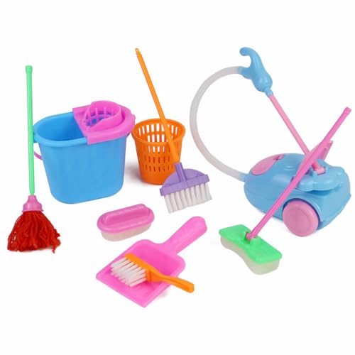 9pcs/Set Kids Cleaning Toy Set Plastik Kleinkind Reinigung Spielzeug Mini Broom Mopp Staubsauger Tools Set für das Spielen von Babypuppenzubehör für Mädchen und Jungen. von Generic