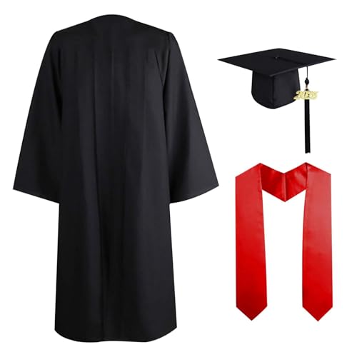 Abschluss Talar mit Hut Schwarz Graduation Robe mit Hat und Schärpe Bachelor Uni Master Kostüm 2025 Bachelor Geschenke Uni Abschluss Kleid Unisex Absolventen Akademischer Talar mit Doktorhut Set von Generic