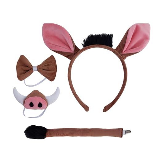 Animal Cosplay -Kostüm, Warthogs Ears Nase Tail Dress -up -Set, atmungsaktives Stoff -Kostüm -Kostüm -Kit für Halloween -Kostümpartys, Cosplay -Partys, Bühnenaufführungen von Generic