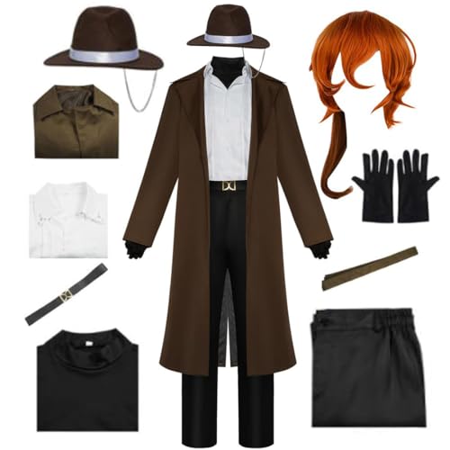 Anime Dazai Osamu Cosplay Kostüm Chuuya Kostüme Outfit Halloween Party Full Set Mit Perücke,Brown-XXL von Generic