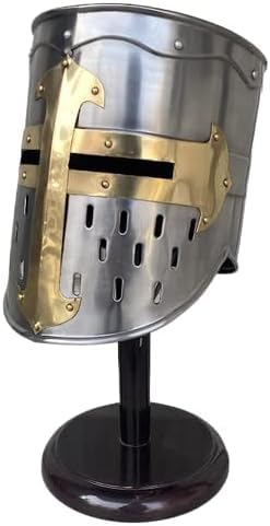 Antique House Craft Mittelalter-Helm für Tempelritter | griechisch-römische spartanische Rüstung | Silber-Gold Antik-Helm A+ | tragbare Einheitsgröße für Erwachsenenkostüme von Generic