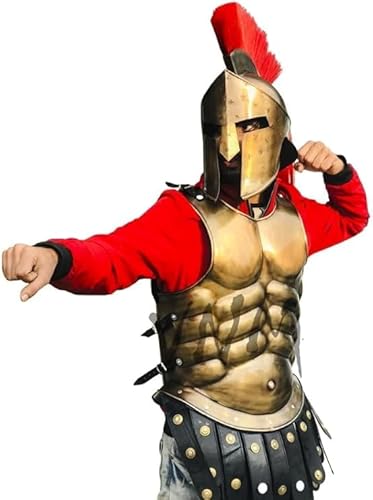 Antique House Craft Muscle Jacket Armor Mittelalter & 300 Spartaner-Helm König Römisches Halloween-Kostüm von Generic