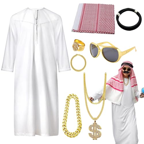 Arabische Kostüme, Männer arabischen Kostüm, Männer Nahost-Kostüm mit langer Tunika Kopfbedeckung, Kreative Saudi Kleidung Kopfband Kit für Versammlungen, Phantasie Dress Up von Generic