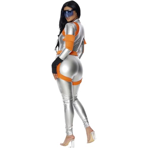 Astronaut Kostüm Damen Silber Astronauten Kostüme Erwachsene Karneval Costume Weltall Fasching Raumfahrer Space Raumfahrer Overall mit Handschuhe Karnevalskostüm Faschingskostüme von Generic